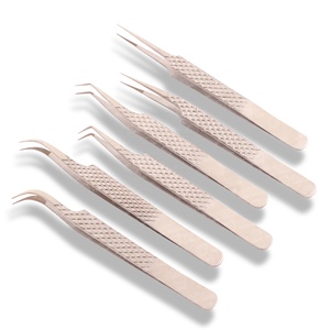 Pinzas para Extensión de Pestañas de Acero Inoxidable con Punta de Fibra de 90 Grados, Acabado Arenado, Agarre de Diamante, Antiestáticas - Product Image 1