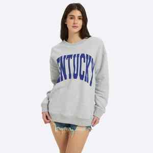 Camiseta de Manga Larga para Mujer, Cuello Redondo, Estampado de Letras Kentucky, Bordada, Oversize, Algodón Grueso, Otoño Invierno - Product Image 4