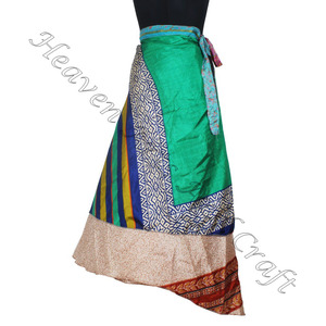 Jupe portefeuille indienne en soie à deux couches Boho Hippie Magic New Multi Wear Silk Sari Wrap Skirt Fabricant grossiste - Product Image 5