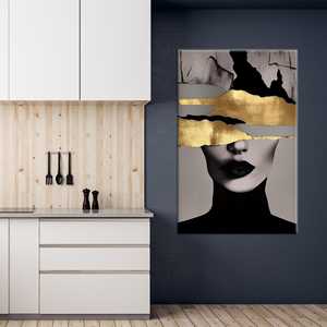Arte Abstracto de Mujer: Impresión en Lienzo Dorado, Decoración Moderna para Pared, Lienzo Enrollado - Product Image 1