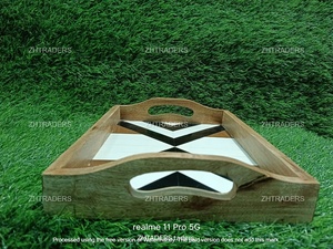 Bandeja de servicio Rectangular con incrustaciones de resina y hueso de lujo Bandeja de madera hecha a mano artesanal para postres, café, té y decoración del hogar - Product Image 5