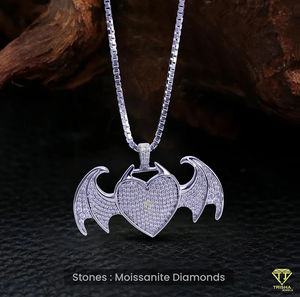 925หัวใจเงินสเตอร์ลิงพร้อมปีกมังกรมอยส์ซาไนต์จี้หัวใจมีปีกแบบเย็นจี้ฮิปฮอปเครื่องประดับคนรักชาวเยอรมัน - Product Image 2