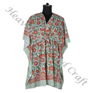 Kaftán de algodón estampado a mano, caftán indio hecho a mano KFCS168 Abaya Kaftan caftán árabe Jalabiya Dubai, estampado de bloque de mano a la moda - Product Image 5