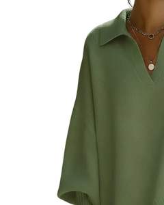 Pull en tricot à col en V surdimensionné pour femmes, personnalisé par le fabricant, vert, coupe ample, manches longues, doux, pull d'hiver décontracté, haut tendance - Product Image 3