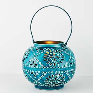 Metal & Blue Glass Color Candle <b>Holder</b> & <b>Tea</b> <b>Light</b> <b>Holder</b> - Product Image 5