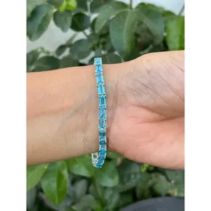 925 <b>Silver</b> Fashion <b>Cuff</b> <b>Bracelet</b> with Emerald Cut Blue Topaz - Product Image 2