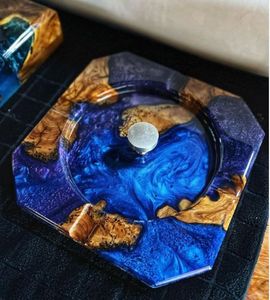 New Arrival Modern Design Square Shape Epoxy Resin & Wood <b>Ashtray</b> Joint Custom Color Logo <b>Portable</b> Indoor and Outdoor - Product Image 4