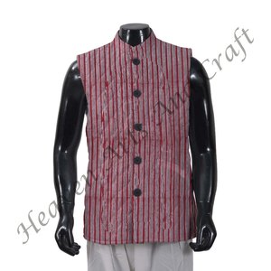Chaqueta de algodón para hombre de otoño e invierno, Abrigo acolchado con estampado de bloques a mano, decoración de botones florales, acabado transpirable - Product Image 2