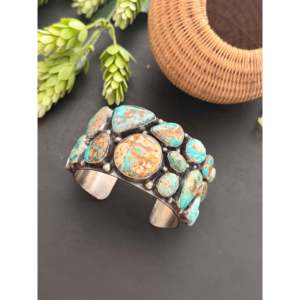 Annie Spencer Royston Turquoise & Sterling <b>Silver</b> Cluster Fashion <b>Cuff</b> <b>Bracelet</b> - Product Image 3