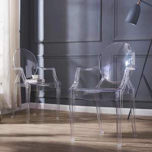 Set di 4 Sedie Ghost Trasparenti con Schienale Circolare, Sedie Laterali Moderne Impilabili per Sala da Pranzo e Ristorante, Stile Rustico - Product Image 4