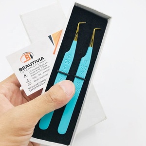 Pince à épiler d'extension de cils avec logo personnalisé bleu bébé 90 degrés durable en acier inoxydable forte prise en main multifonctionnelle professionnelle - Product Image 3