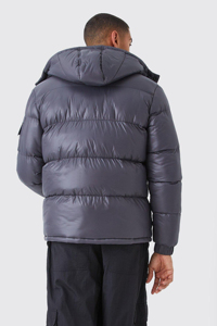 New Customizable Slate <b>Green</b> Hooded High Collar <b>Waterproof</b> Breathable Windproof Quilted Puffer <b>Jacket</b> Front Zip Pockets <b>Men's</b> - Product Image 4