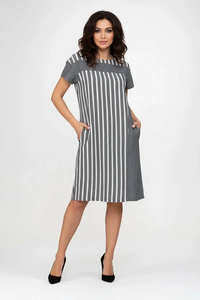 ชุดเดรสผ้าฝ้ายลายทางแบบผ่าข้าง - Product Image 1