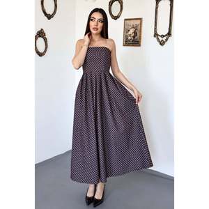 Robe plissée en denim à pois prune - Prune - Product Image 1