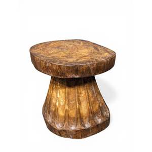 Tabouret en bois massif Naga Tribal, fait main, style rustique traditionnel, ottoman capitonné, empilable, pour l'assise dans la chambre ou à l'hôpital - Product Image 4