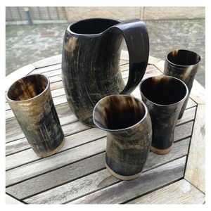 Tasses en céramique finies à la main en corne de buffle de haute qualité pour les cadeaux de bière de café-vente en gros de style Viking naturel - Product Image 2