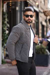 Veste d'hiver décontractée pour homme, poches zippées, imperméable, écologique, séchage rapide, anti-froissement, satin acrylique, vêtements d'extérieur, manteau tendance - Product Image 2