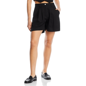 Donni Pantaloncini Bermuda Cargo da Donna a Vita Alta in Twill Plissettato Taglia XS con Chiusura a Coulisse e Fantasia Decorata - Product Image 1