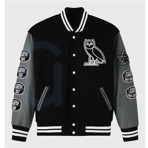 Custom High Street College <b>Baseball</b> <b>Jacket</b> <b>Men</b> Women Winter Stand Collar Outerwear Couples 100% Cotton Eco-Friendly Front Custom - Product Image 1