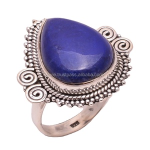 Wholesale 925 Sterling Silver Natural Lapis Gemstone Classic Engagement Ring Handmade Fine Jewelry for Wedding Parties Direct - Product Image 1