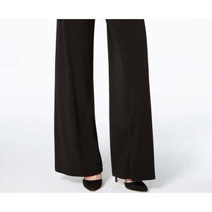 Pantalon Palazzo Large Taille Haute Femme NY Collection Petite/Moyenne, Tissu Crêpe Anti-Plis, Coupe Droite, Couleur Noire - Product Image 3