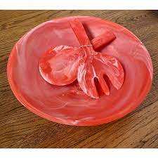 Saladier rose en résine fabriqué à la main avec effet marbre et motif Aqua Swirl la forme est bol à salade rond utilisé dans la maison et chaud - Product Image 4