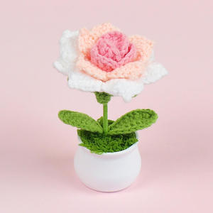 Planta en Maceta de Algodón Tejida a Crochet Hecha a Mano y Adorno de Coche de Escritorio con Técnica de Tejido Cruzado de Rosas, Regalo de San Valentín - Product Image 3