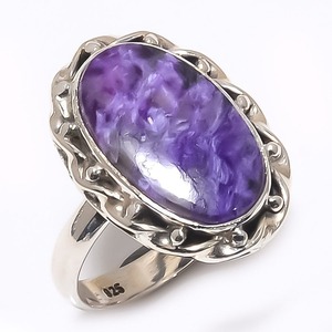 925 argent Sterling Boho Style Charoite pierres précieuses bague faite à la main bijoux classiques cadeau pour le mariage des femmes pour les épouses - Product Image 2