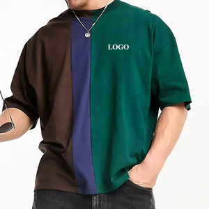 Camiseta de Hombre de Tres Tonos con Bloques de Color, Hombros Caídos, Logotipo Personalizado, Verano, Casual, Alta Calidad, Estilo Urbano, Venta al Por Mayor - Product Image 1