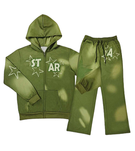 Survêtement évasé streetwear 2026 avec logo personnalisé, délavage acide et appliqués vieillis - Product Image 6