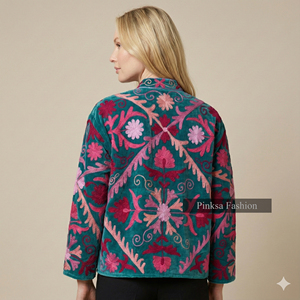 Chaqueta Bomber de Invierno para Mujer, de Lujo, Artesanal, Bordada, de Terciopelo y Algodón Ecológico, con Patrón Floral Retro, Estilo Boho Chic, Gruesa y Personalizada - Product Image 3