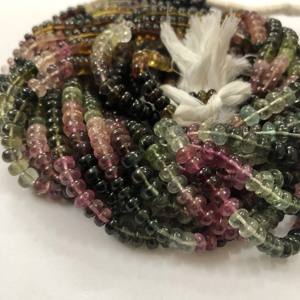 Cuentas de Turmalina Multicolor Natural de Sandía de 4mm y 6mm, Lisas y Redondas, para la Creación de Joyas, Hechas a Mano y Anudadas - Product Image 1