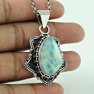 จี้สวยงามสำหรับงานเลี้ยงวันเกิด925เงินสเตอร์ลิงอัญมณีลาริมาร์ธรรมชาติเครื่องประดับแฮนด์เมดจี้โบโฮมีดีไซน์ที่เป็นเอกลักษณ์ - Product Image 1