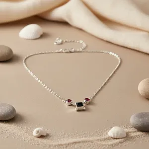 925 Silver Necklace with <b>Garnet</b> Gemstone <b>Pendant</b> Rose Gold and Gold Plated Classic Trendy Style for Women for Engagement Gift - Product Image 1