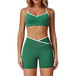 Ensemble de sport deux pièces rouge uni pour femme : soutien-gorge rembourré et short taille mi-haute sans coutures – Idéal pour le yoga, la gym, la course et l'entraînement physique - Product Image 6