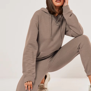 Ropa informal de algodón cómoda Sudadera con capucha de manga larga con pantalones para correr Conjunto de ropa deportiva de color sólido Conjunto de chándal de invierno para mujer - Product Image 6