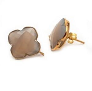 มาใหม่สีเทา Chalcedony พลอยสตั๊ดพลอย925สเตอร์ลิงโคลเวอร์รูปร่างต่างหู - Product Image 1