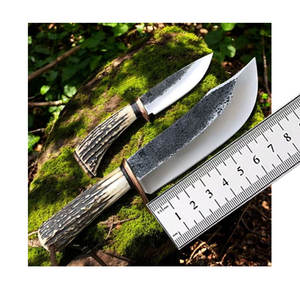 Juego de cuchillos de cazador hechos a mano, cuchillas de acero 1095 con asta y mangos de madera de rosa, cuchillo de caza de acero D2 para acampar - Product Image 1