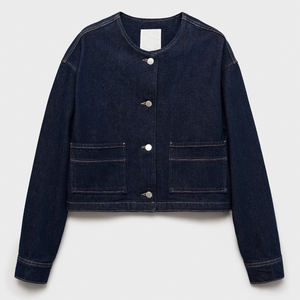 Womens Dark Denim Jacket Casual Round Neck <b>Button</b> Down <b>Jean</b> Coat <b>for</b> Trendy Everyday Wear Stylish Street Fashion and Modern - Product Image 1