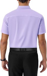 Chemises habillées en flanelle à manches longues à fermeture éclair, coupe ajustée décontractée pour hommes, couleur unie violet, polyester/coton, respirantes - Product Image 2