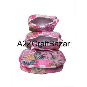 Quilted 100 % Pure Cotton <b>Makeup</b> <b>Bag</b> Large Travel Toiletry Pouch With Zipper Closure Multifunctional <b>Vanity</b> Case Fashion Style - Product Image 5