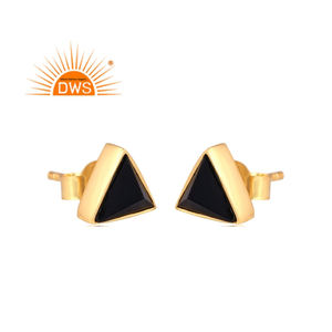 Última tendencia Plata esterlina 18K chapado en oro negro Onyx piedra preciosa Triangular diseño Stud pendiente joyería personalizada para mujer - Product Image 2
