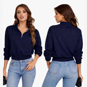 High Quality Women's Fashion Hoodie Stand Collar Long <b>Sleeve</b> Half Zipper Loose Fit Breathable Color Contrast <b>Sweatshirt</b> - Product Image 5