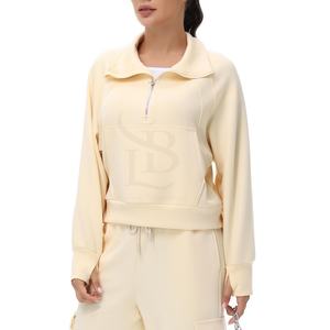 เสื้อสเวตเตอร์ผ้าฝ้ายโพลีเอสเตอร์สำหรับสตรีแบบผ่าซิปครึ่งตัวโลโก้ออกแบบได้ตามต้องการ - Product Image 5