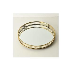 Élégant plateau décoratif en métal et en verre miroir au design unique pour la maison et l'hôtel modernes - Product Image 1