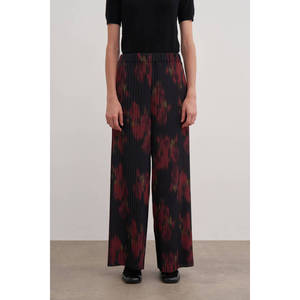 Pantalon formel noir à jambes larges, taille haute, imprimé, en crêpe plissé, respirant et tendance - Product Image 3