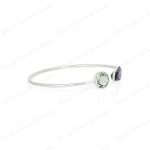Pulsera ajustable de Plata de Ley 925 para mujer, excelente brazalete fino minimalista chapado en oro, ajuste de bisel de amatista para fiestas - Product Image 2