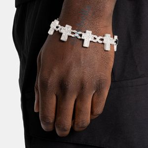 14K White Gold 20mm Cuban Link Infinity Cross <b>Bracelet</b> <b>925</b> Sterling <b>Silver</b> with VVS Moissanite Diamond Hip Hop Style for <b>Men</b> - Product Image 2
