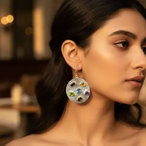 Boucles d'oreilles pendantes tendance pour femmes avec pierre précieuse argentée, bijoux élégants - Product Image 3