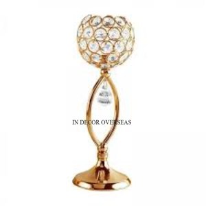 Bougeoir de décoration de table de mariage élégant en métal plaqué or et perlé en cristal - Product Image 1